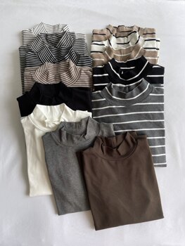 Japanese Order Autumn and Winter Simple Versatile High-Neck Striped Solid Color Stretchy Slim-Fit Women's T-Shirt Base Knit