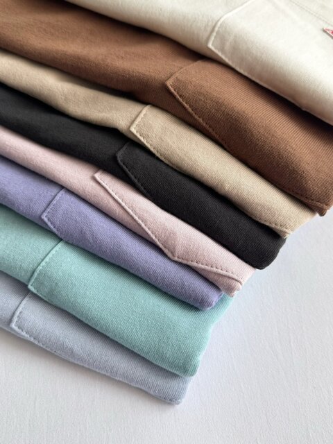 Japanese Trendy Brand Spring/Summer New Product Simple Versatile Pocket Embroidery Retro Solid Color Women's T-Shirt Short Sleeve Danton