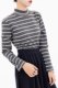 Japanese Order Autumn and Winter Simple Versatile High-Neck Striped Solid Color Stretchy Slim-Fit Women's T-Shirt Base Knit