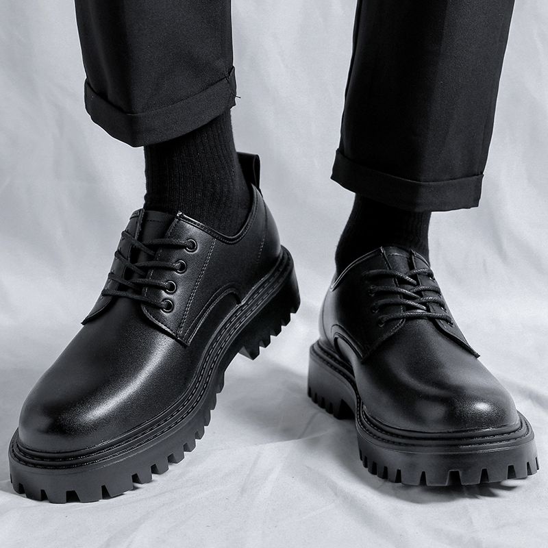 Leather shoes men's 2021 new British style business formal wear thick bottom increased big head leather casual trendy men's shoes