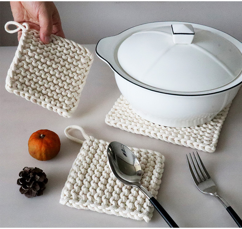 Japanese retro handmade creative woven cotton rope thick square Nordic anti-scalding heat insulation plate pad coaster large pot pad