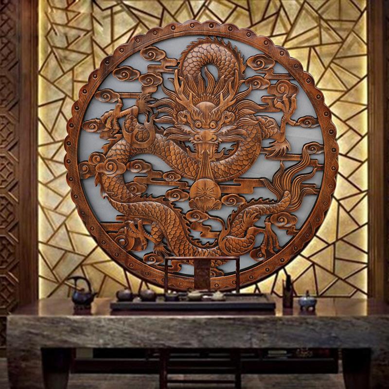 Dongyang wood carving classical three-dimensional jade carving painting round pendant living room porch wall hanging background wall hanging screen mural hanging painting