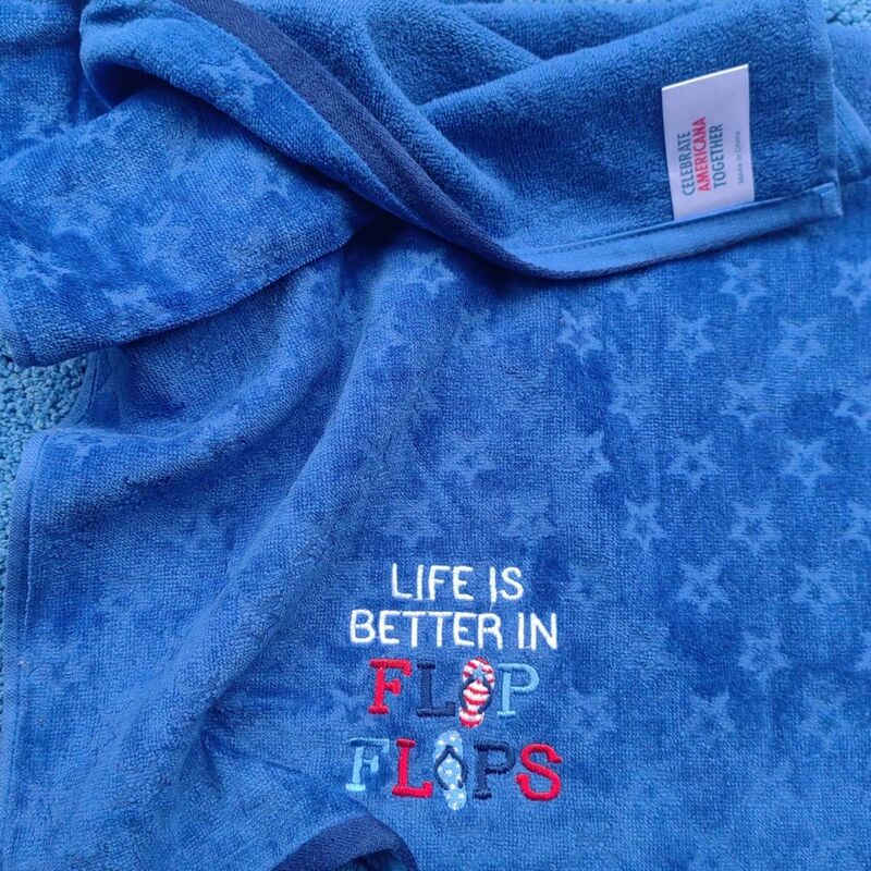 Foreign Trade Surplus Blue English Embroidered Towel, Pure Cotton Face Towel, Soft and Absorbent, Household Hand Towel, Bath Towel
