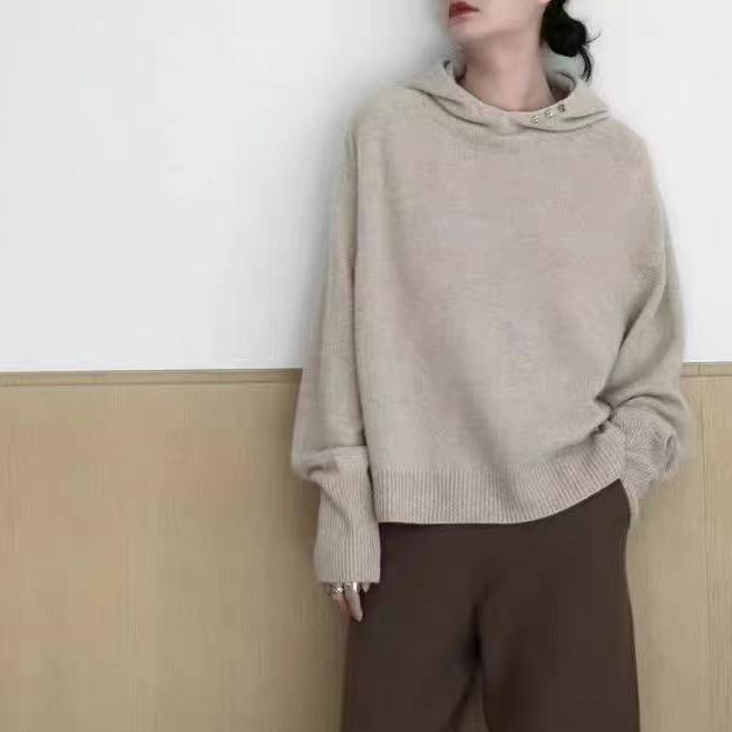 100% Pure Wool Hooded Sweatshirt for Women, 12-Gauge Saddle Shoulder Hoodie, Autumn and Winter Style, Lazy Chic Pullover Inner Wear 100% Pure Wool Hooded Sweatshirt for Women, 12-Gauge Saddle Shoulder Hoodie, Autumn and Winter Style, Lazy Chic Pullover Inner Wear