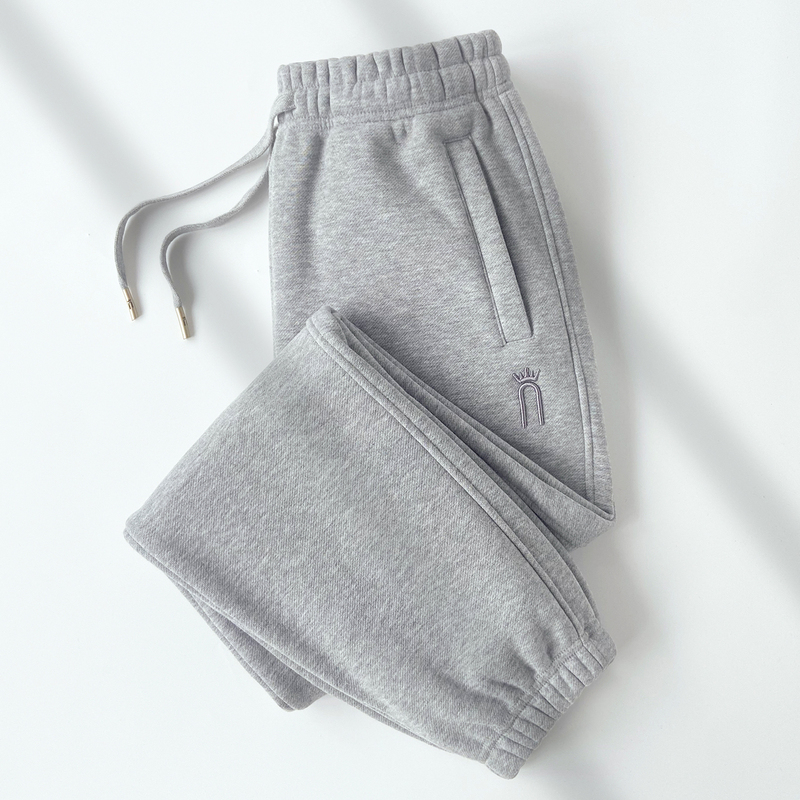 High-End Pure Cotton Zippered Pocket Light Gray Jogger Sweatpants for Women, 2026 Spring and Autumn Style, Loose Harem Casual Sports Pants