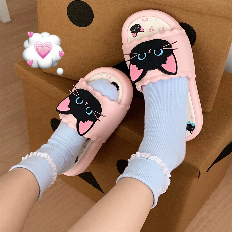 Sweet and Cool Little Black Cat Personality Sandals, Girly Casual Outdoor Wear, Thick-Soled, Ultra-Soft, Non-Slip Outdoor Slippers for Women Sweet and Cool Little Black Cat Personality Sandals, Girly Casual Outdoor Wear, Thick-Soled, Ultra-Soft, Non-Slip Outdoor Slippers for Women