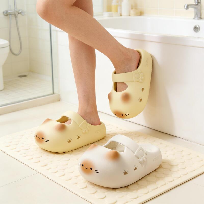 Soft Fufu Cartoon Cat Clogs soft sole Thick-Soled Non-Slip Home and Outdoor Dual-Use Comfortable Versatile Casual Women's Shoes
