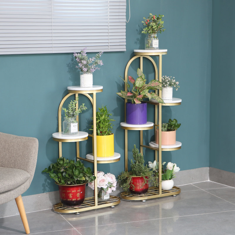 Nordic Wrought iron floor flower stand Indoor simple flower pot stand Living room multi-layer green dill shelf space-saving flower rack