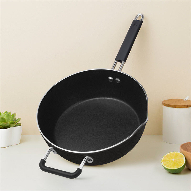 Zhiwu cook black frying pan non-stick pot millet household frying pan single handle with ear frying pan induction cooker suitable pot