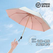 Double-layer titanium silver parasol super strong sun protection anti-ultraviolet female rain dual-purpose parasol automatic umbrella folding summer