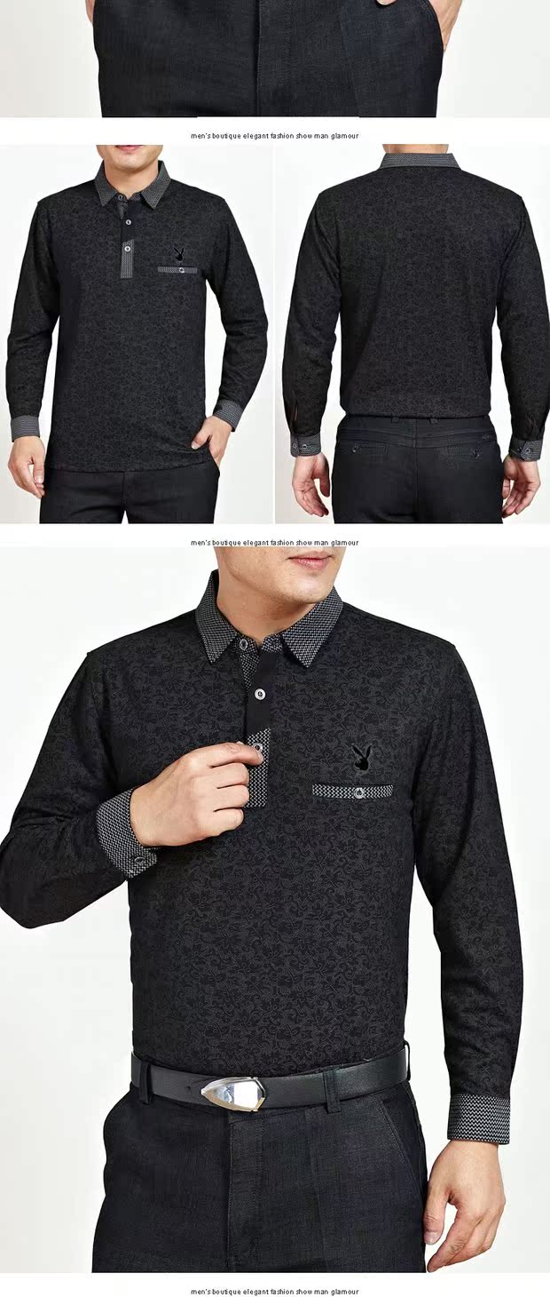 Playboy nam trung niên áo thun dài tay cotton ve áo hoa trung niên cha tải áo sơ mi nam áo oversize nam