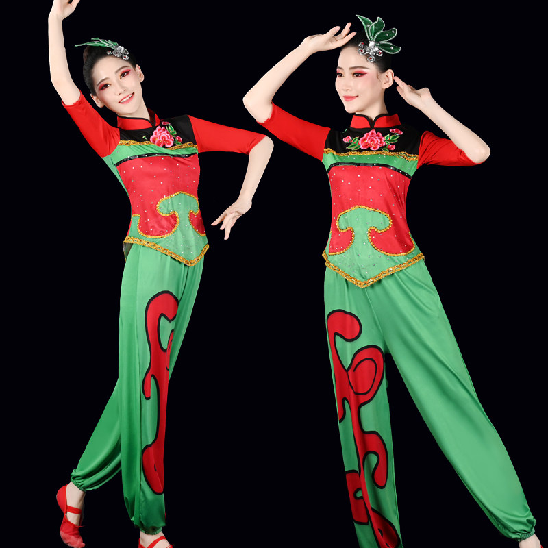 The rice sprouts serve out the women's 2021 new autumn beat drum outfit lantern dance costumes waist drummer handkera fan-fan dance suit