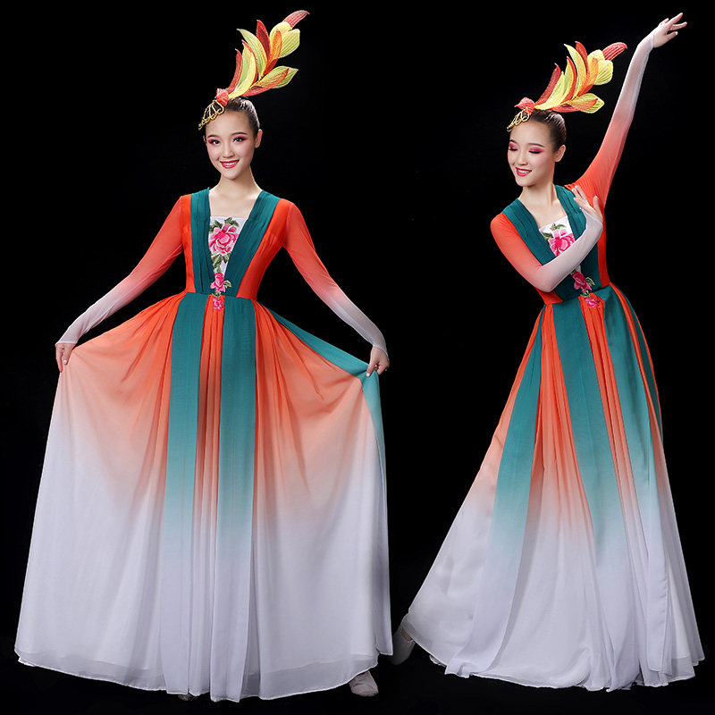 Classical Dance Costume Female Fluttering China Feng2021 New Umbrella Dance Show Clothing Opening Dance Dress