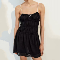 ZA2025 new summer product women's fashion style sweet little bow decorated texture suspender dress 7200304