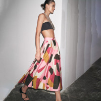 ZA2025 Summer New Product Women ZW Series European and American Fashion Cotton High Waist Printed Midi Skirt 2183048