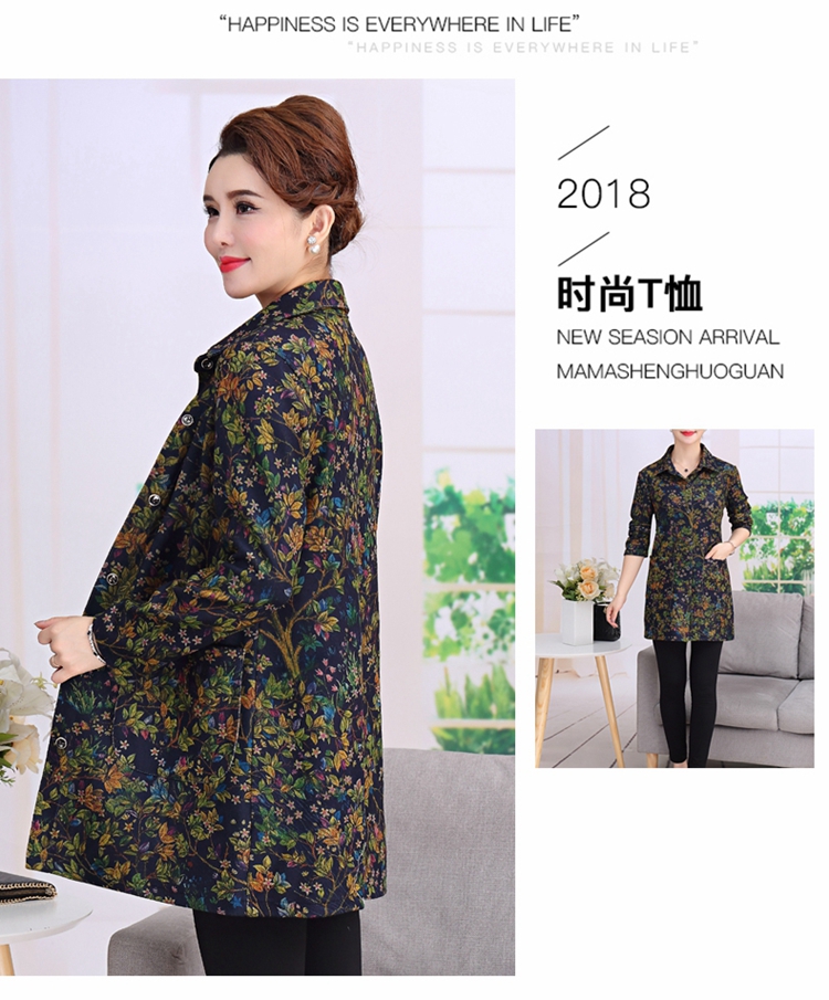 Áo sơ mi nữ dài tay trung niên mùa xuân cộng với phân bón XL mẹ nạp 2018 áo khoác thời trang mới mẫu váy liền cho tuổi 40