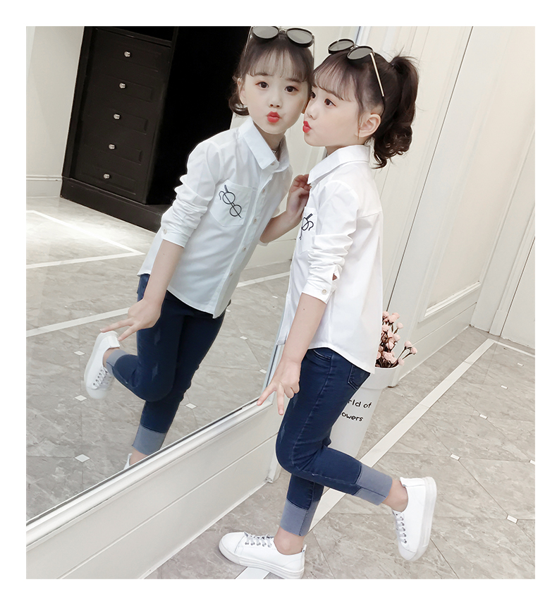 Áo sơ mi nữ phong cách nước ngoài áo dài tay xuân 2019 cotton mới cho bé gái lớn mùa xuân và mùa thu nữ bé sơ sinh - Áo sơ mi áo sơ mi trẻ em nam hàn quốc