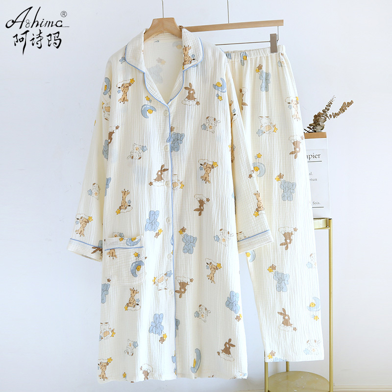 Pure Cotton Gauze Maternity Dress and Nursing Nightgown Two-Piece Set, Sweat-Absorbent Cotton Sleepwear for Pregnant Women, Thin Style for Spring and Summer Pure Cotton Gauze Maternity Dress and Nursing Nightgown Two-Piece Set, Sweat-Absorbent Cotton Sleepwear for Pregnant Women, Thin Style for Spring and Summer