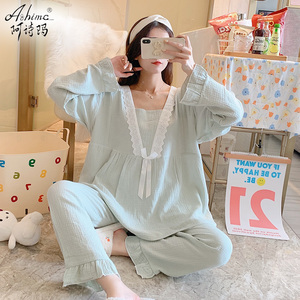 孕妇睡衣夏季薄款春秋纯棉纱布月子服夏天产后7月份9哺乳家居服七