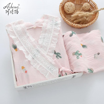 Pregnant womens pajamas spring and autumn cotton gauze moon clothing summer thin post-natal maternity nursing home Clothing 10 months