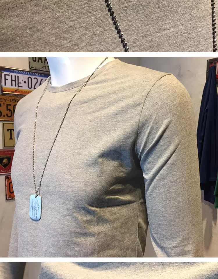Cotton tuyệt vời sản phẩm lưới màu cổ tròn nam chất lượng cao cotton dài tay đa mã thoải mái căng tự canh tác tự may áo thun H áo thun nam form rộng