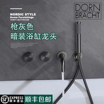 Contemporary all-copper bathtub faucet wall-mounted rain shower concealed mixing valve switch gun gray bathtub edge