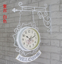 European double-sided wall clock living room creative fashion large clock on two sides wall clock garden simple silent iron watch