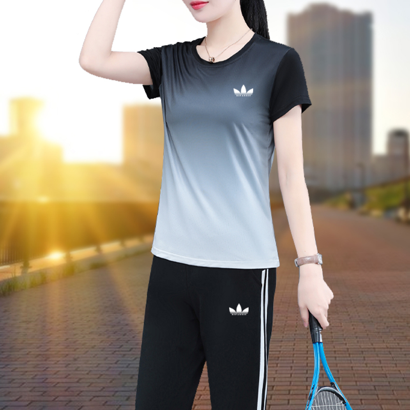Quick-Drying Casual Sportswear Suit for Women, Summer Plus-Size Shorts and Long Pants, Ice Silk T-Shirt, Loose and Slimming Two-Piece Set