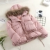 Phụ nữ cotton ngắn đoạn mùa đông phiên bản mới của Hàn Quốc tự thắt lưng trùm đầu hoang dã xuống áo khoác lông lớn cổ áo A008 áo khoác béo Bông