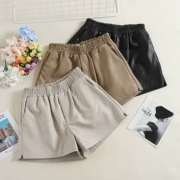 Quần da hoang dã 2018 phiên bản Hàn Quốc của quần short thun lưng nữ mùa thu đông mới ra mắt mặc quần ống rộng quần rộng A034