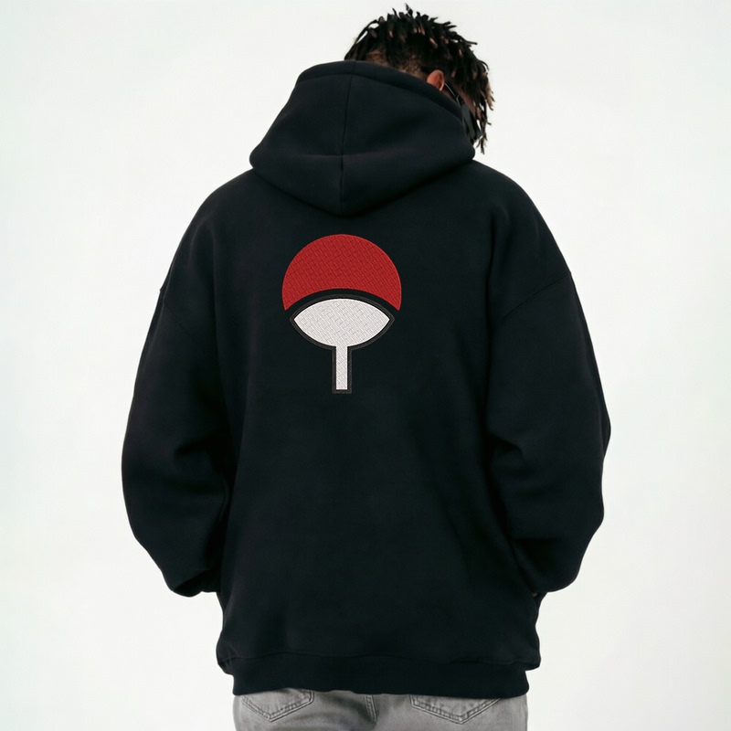 Autumn Uchiha Embroidered Sweatshirt, Personalized Anime Oversized 100% Cotton Hooded Jacket, Loose Fit Naruto