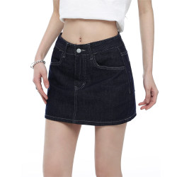 Korean Retro Denim Skirt for Women, Summer High-Waisted Slimming Sexy Hot Girl A-Line Bodycon Skirt, Anti-Exposure Short Skirt