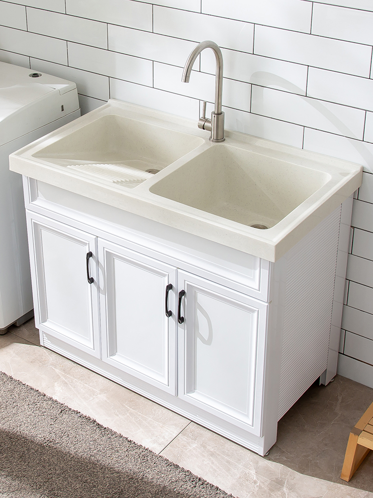 Balcony space aluminum laundry cabinet combination single cabinet laundry basin Double slot washbasin sink sink basin Floor-to-ceiling bathroom cabinet with washboard