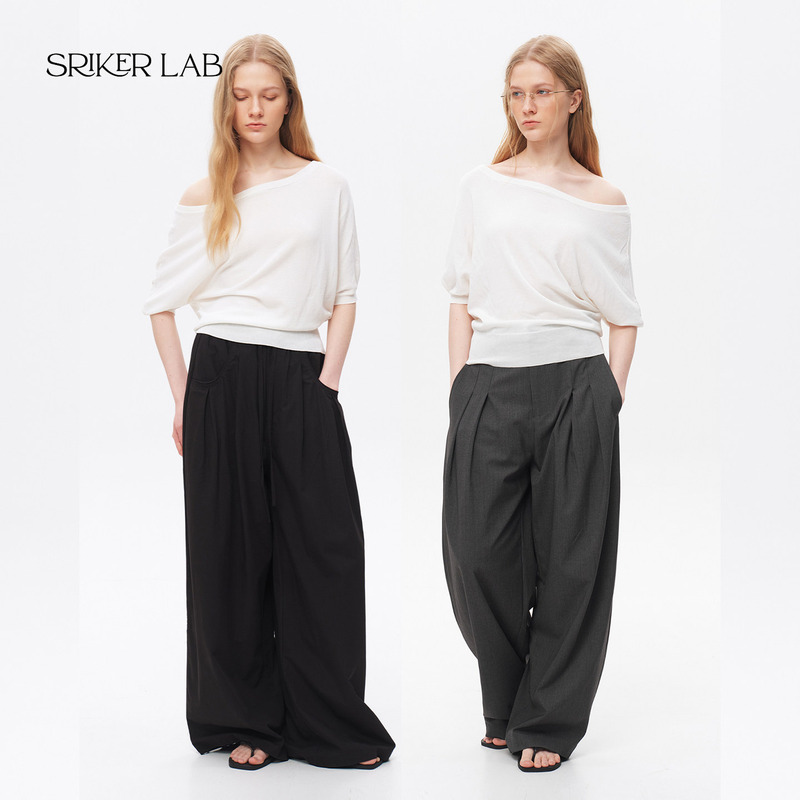 Srikerlab Intellectual Style Asymmetrical Shoulder Knit Short-Sleeve Tencel Lyocell Cool-Touch Elegant Waist-Cinching Knit Top for Women Srikerlab Intellectual Style Asymmetrical Shoulder Knit Short-Sleeve Tencel Lyocell Cool-Touch Elegant Waist-Cinching Knit Top for Women