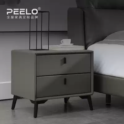 Italian minimalist storage cabinet solid wood bedroom double drawer leather free installation light luxury modern simple bedside table