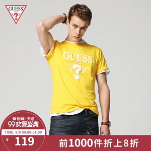 GUESS couple 2018 mùa xuân và mùa hè của nam giới LOGO màu rắn vòng cổ ngắn tay T-Shirt-MI2K9407K