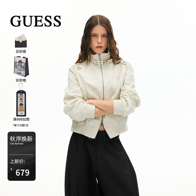 Guess2026 Short Work Jacket Autum Women's Trendy Pure Cotton Stand Collar Loose Casual Women's Jacket Guess2026 Short Work Jacket Autum Women's Trendy Pure Cotton Stand Collar Loose Casual Women's Jacket