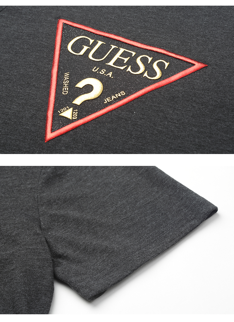 GUESS vài mô hình 2018 mùa xuân và mùa hè nam inverted tam giác dập nóng LOGO ngắn tay T-Shirt-MI2K8406K