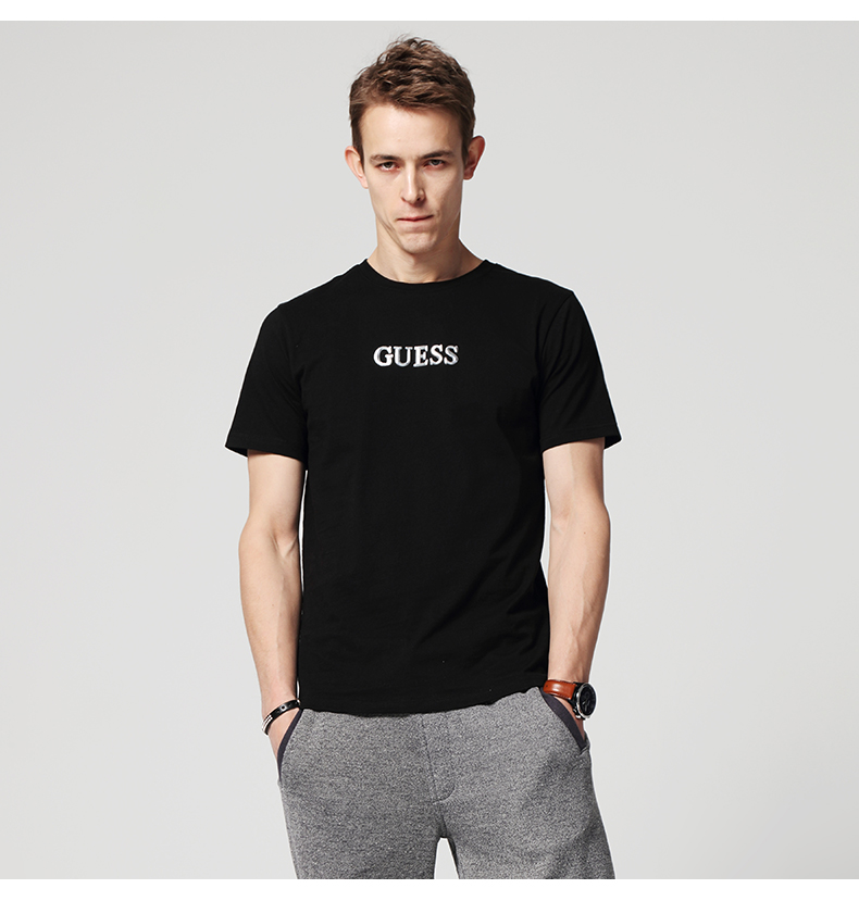 GUESS vài mô hình 2018 mùa xuân và mùa hè của nam giới LOGO màu rắn vòng cổ ngắn tay T-Shirt-MI2K9414K