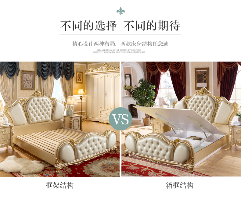 Yifeibao đồ nội thất đồ nội thất nội thất phòng ngủ thiết lập kết hợp Châu Âu giường da giường đôi 1,8 mét hộp giường cao