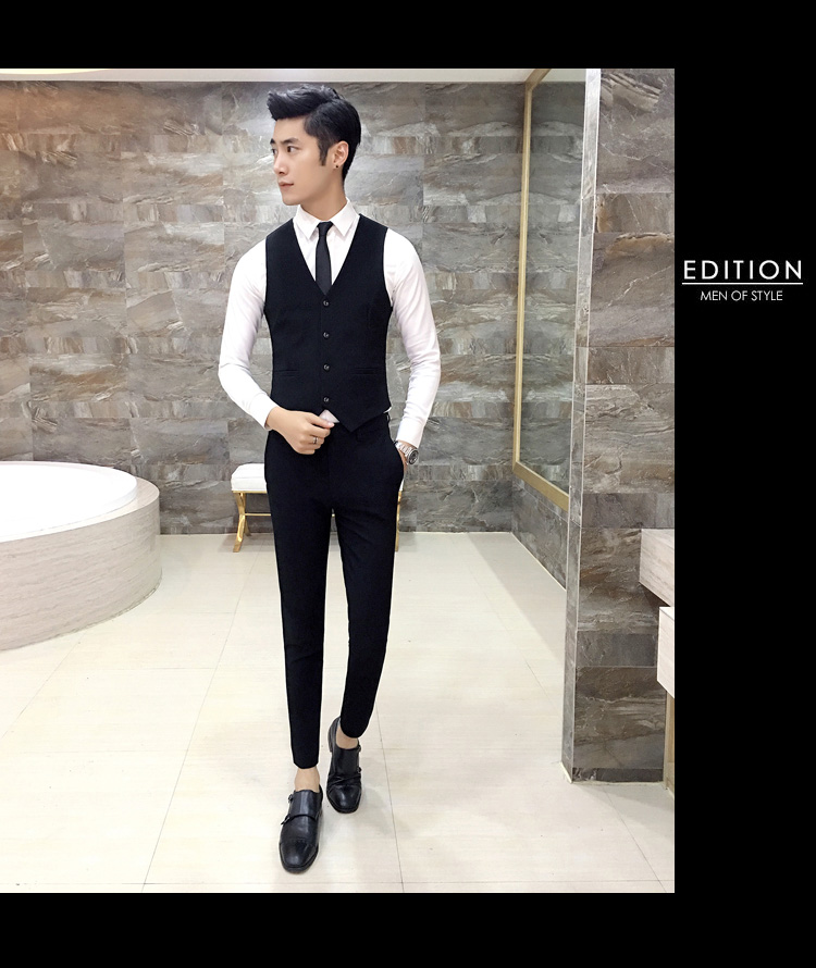 Phù hợp với nam phù hợp với màu nâu đơn giản thời trang rắn màu kinh doanh phù hợp với quần tây quần ba mảnh áo khoác - Suit phù hợp áo vest nam hàn quốc