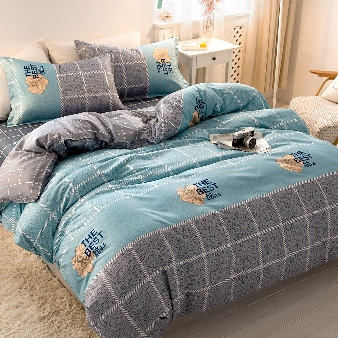 Quilt cover winter washed cotton single piece by single four pieces double student dorm room single mill wool quilt cover male three sets-Taobao