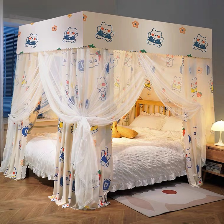 Bed curtain mosquito net in one household bedroom covering dust - proof top princess wind bracket to floor to 2021 new mode