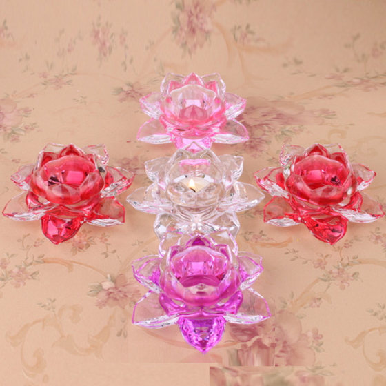 Transparent crystal glass colorful lotus candle holder candle holder for Buddha lamp lotus lamp home accessories craft ornaments