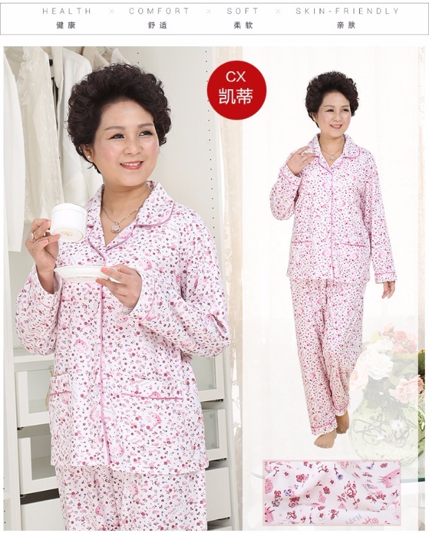 Mùa xuân và mùa thu Mùa hè Đồ ngủ trung niên Phụ nữ Cotton dài tay Kích thước lớn Bà ngoại Người cao tuổi Mẹ Bộ Bông quần áo ngủ nữ