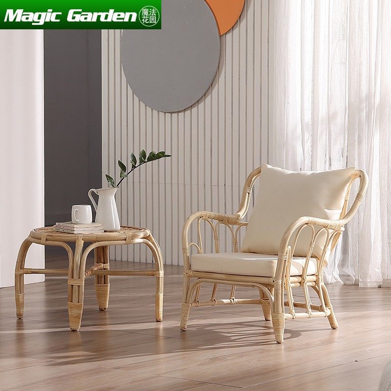 Hotel creative leisure natural rattan chair homestay living room Indonesian real rattan sofa simple coffee table single balcony furniture