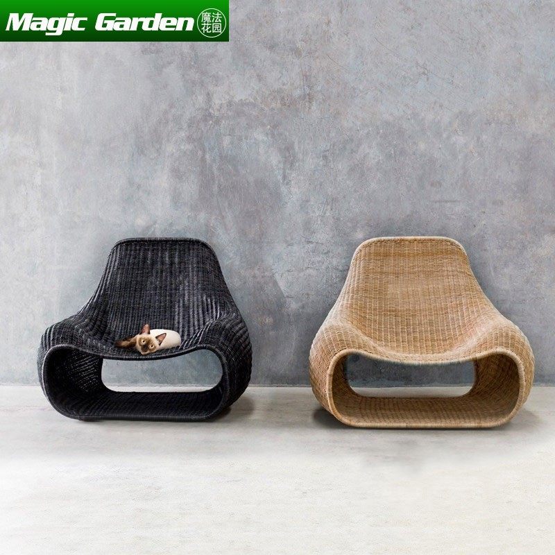 Outdoor designer rattan woven sofa three-piece set of casual Yangtai single rattan chair courtyard villa simple coffee table combination