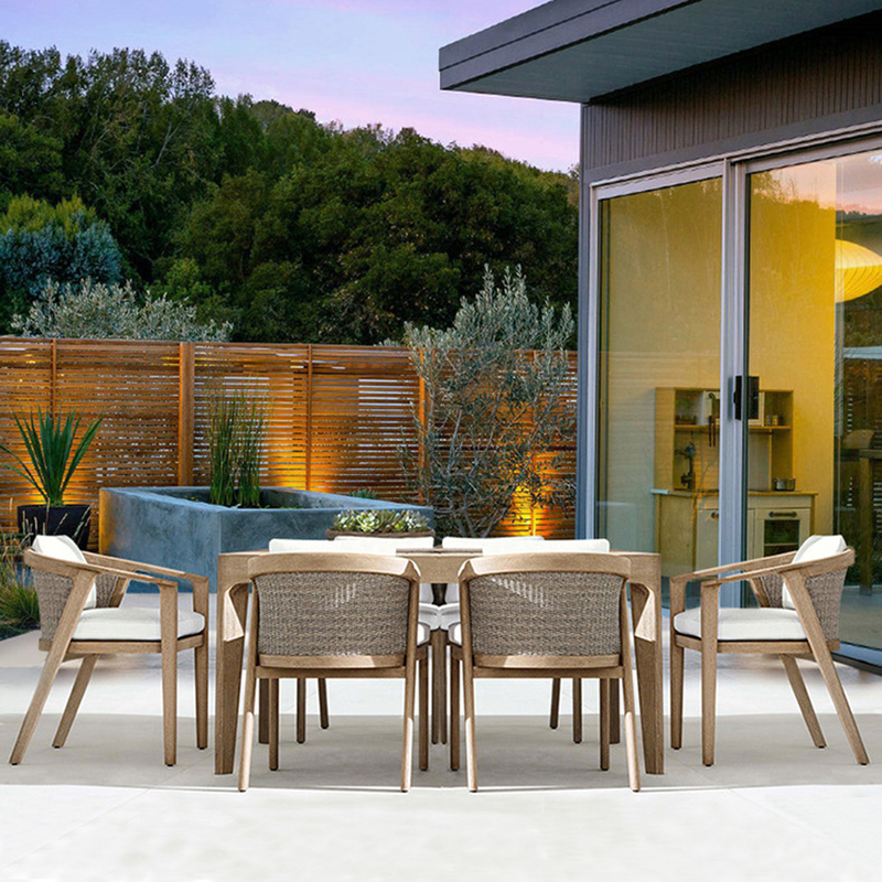 Solid Wood Table and Chair Set Designer Villa Courtyard Garden Teak Outdoor Furniture Model House Terrace Rattan Chair Waterproof