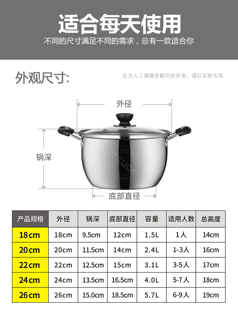 Dày nồi thép không gỉ nồi nồi hấp nồi canh nồi nhỏ nồi lẩu nhà hai tai nồi gas sữa nồi cảm ứng nồi đặc biệt chảo dùng cho bếp từ