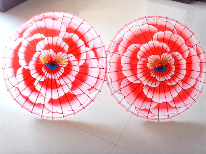 Jialu's new long-handled umbrella red umbrella dance parasol decorative umbrella umbrella surface diameter 84CM hand-painted peony thick cloth umbrella